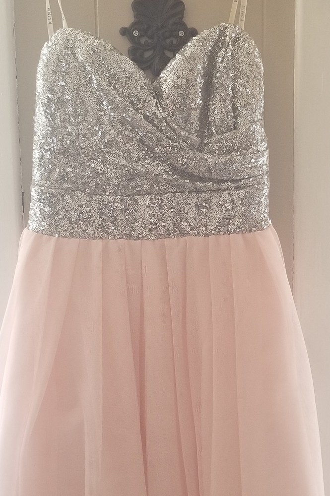 Short strapless pink and silver dress prom, homecoming